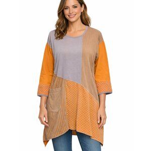 Iridium Pima Cotton Tunic Top Sz M Oversized Patchwork Colorblock Boho Artsy